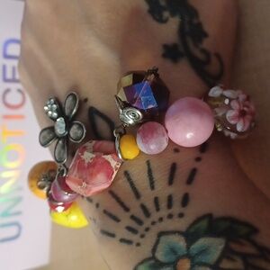 Handcrafted Multi-Colored Glass&Stone Charm Stretch Bracelet 💖💫